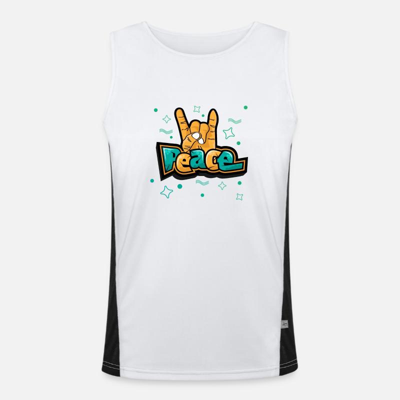 Peace text art with Risen fingers Men's Functional Contrast Tank Top 