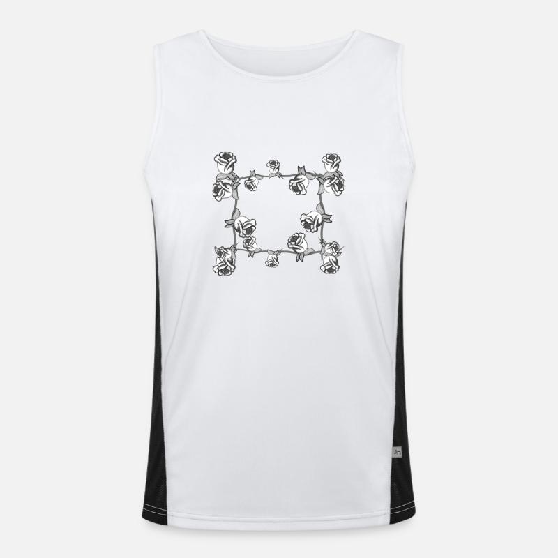 Gray plants line flower rose rectangle flowers Men's Functional Contrast Tank Top 