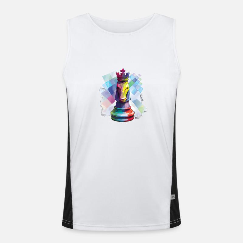 Kunst Schachfigur Pferd als König Funktionelles Kontrast-Tank Top für Männer 