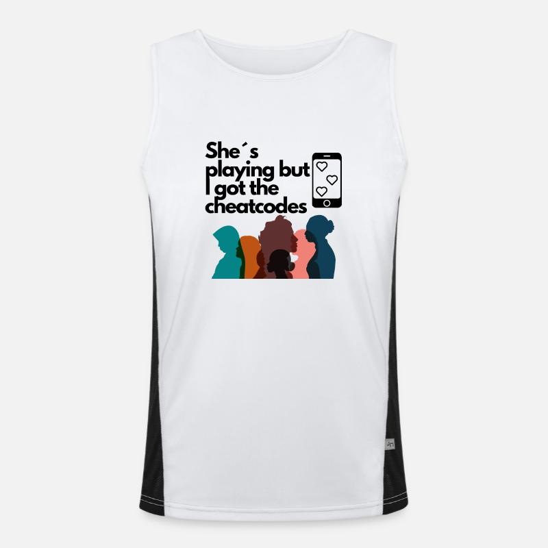 she´s plaaying but i got the cheatcodes fun shirt Funktionelles Kontrast-Tank Top für Männer 