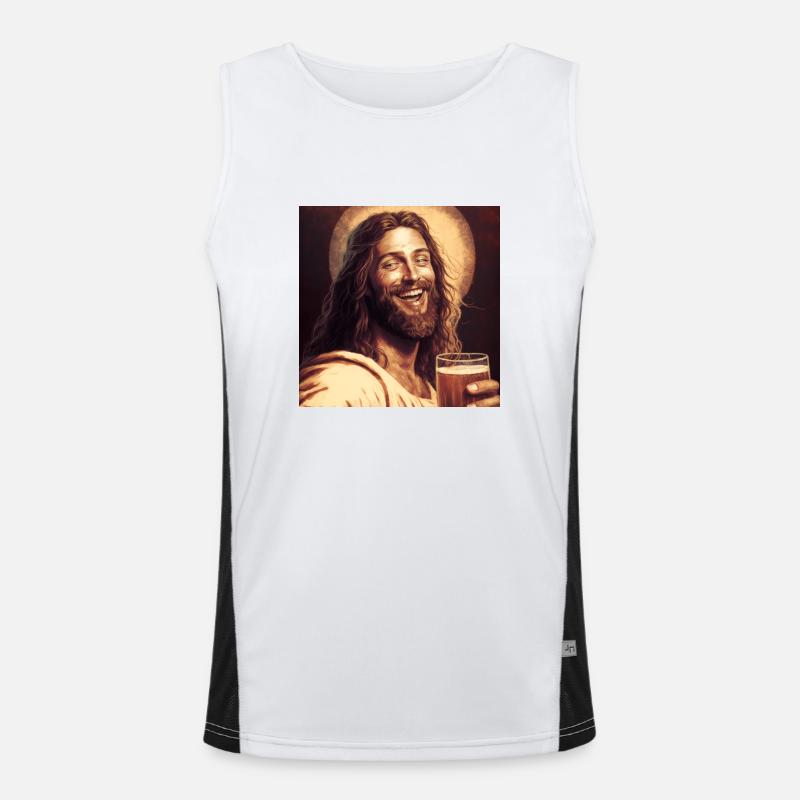 Jesus trinkt Bier Funktionelles Kontrast-Tank Top für Männer 