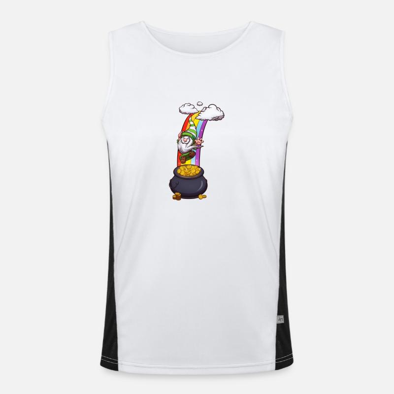 Leprechaun Gnome Falling In Gold Pot Men's Functional Contrast Tank Top 