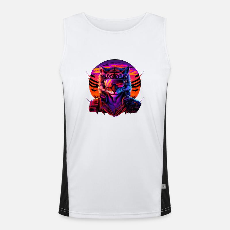 Retro Emblems - Animal - Pilot Tiger Men's Functional Contrast Tank Top 