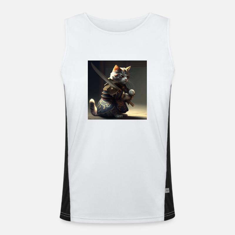 Cat Samurai with Sword Funktionelles Kontrast-Tank Top für Männer 