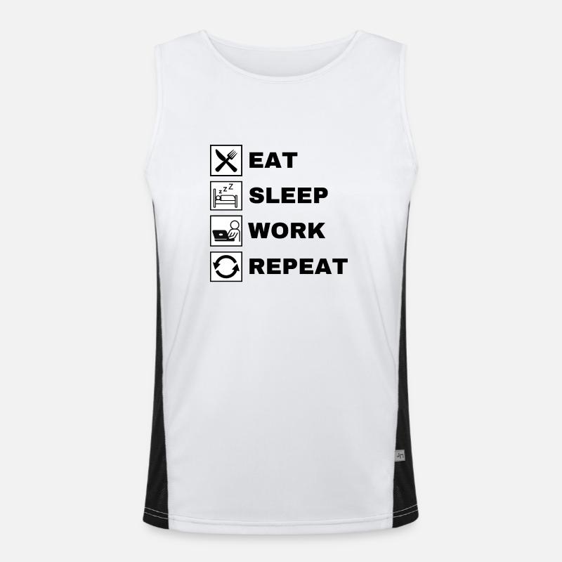 Eat Sleep Work Repeat Funktionelles Kontrast-Tank Top für Männer 