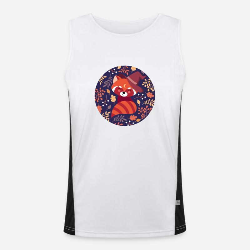 red panda with autumn pattern Men's Functional Contrast Tank Top 