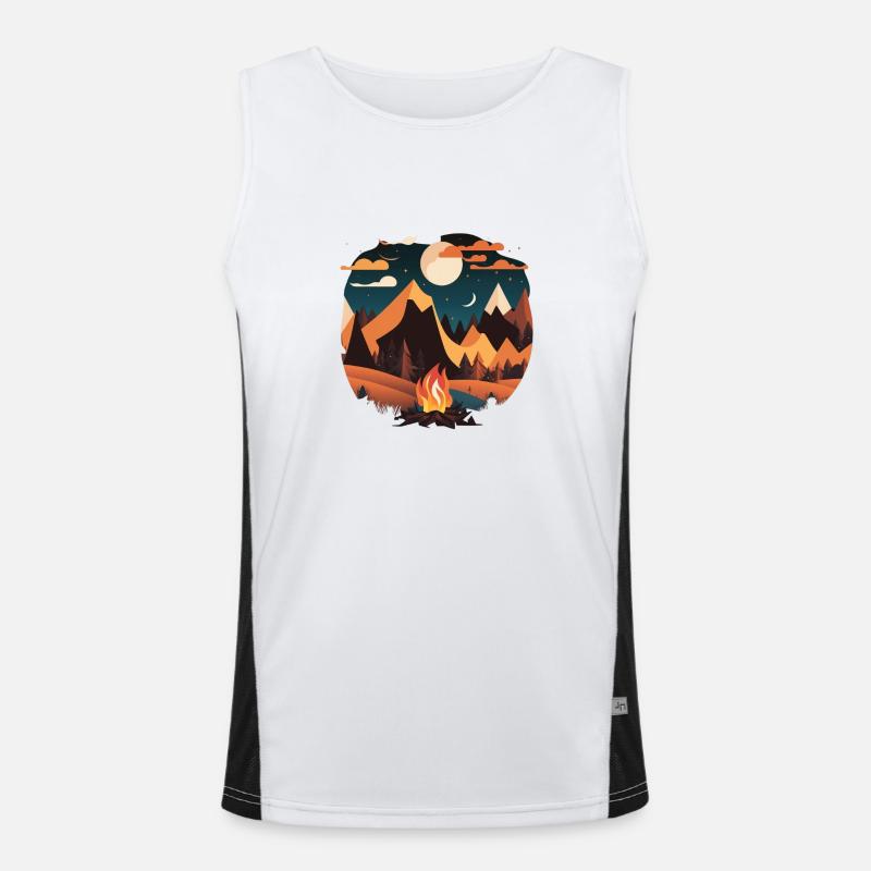 Camping bei Mondschein mit Lagerfeuer Funktionelles Kontrast-Tank Top für Männer 