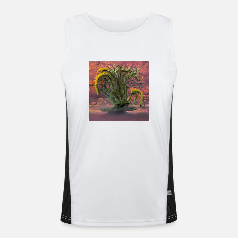 old flowering tree during sunny summer day Men's Functional Contrast Tank Top 