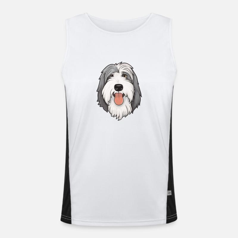 Bearded Collie Kopf Comic Cartoon Hund Funktionelles Kontrast-Tank Top für Männer 