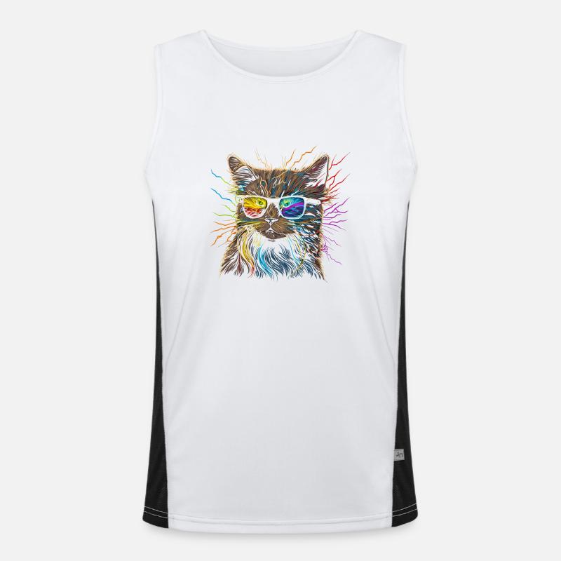 Watercolor Cat Katze Deko Kunst Funktionelles Kontrast-Tank Top für Männer 