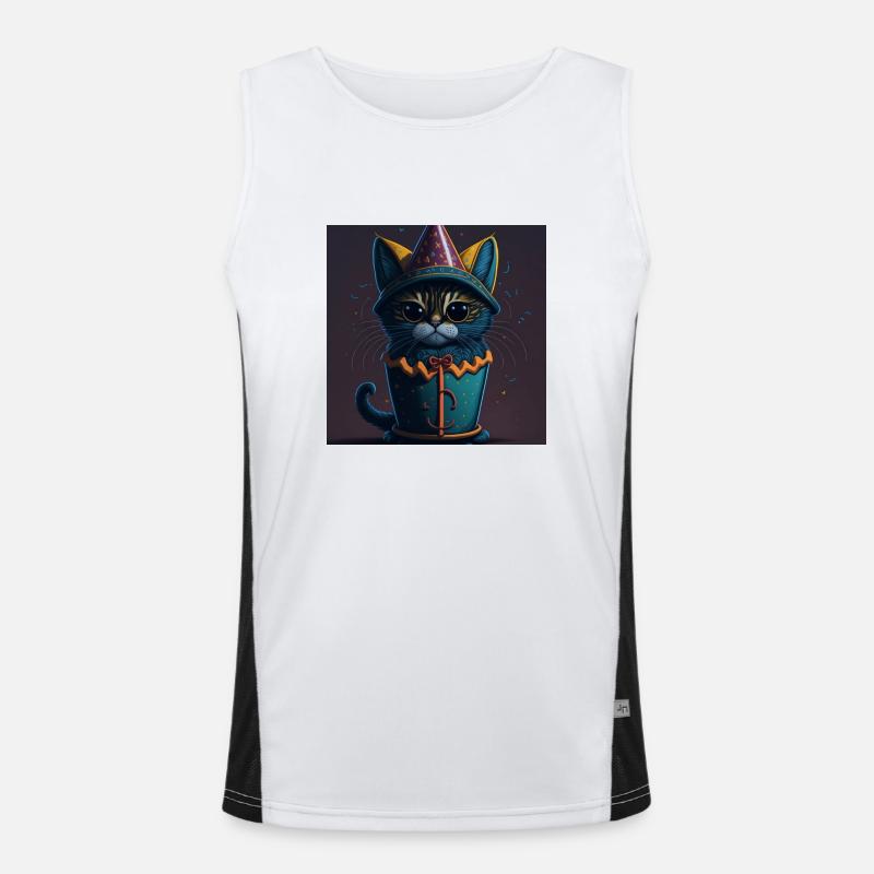 Katze mit Geburtstagshut Funktionelles Kontrast-Tank Top für Männer 