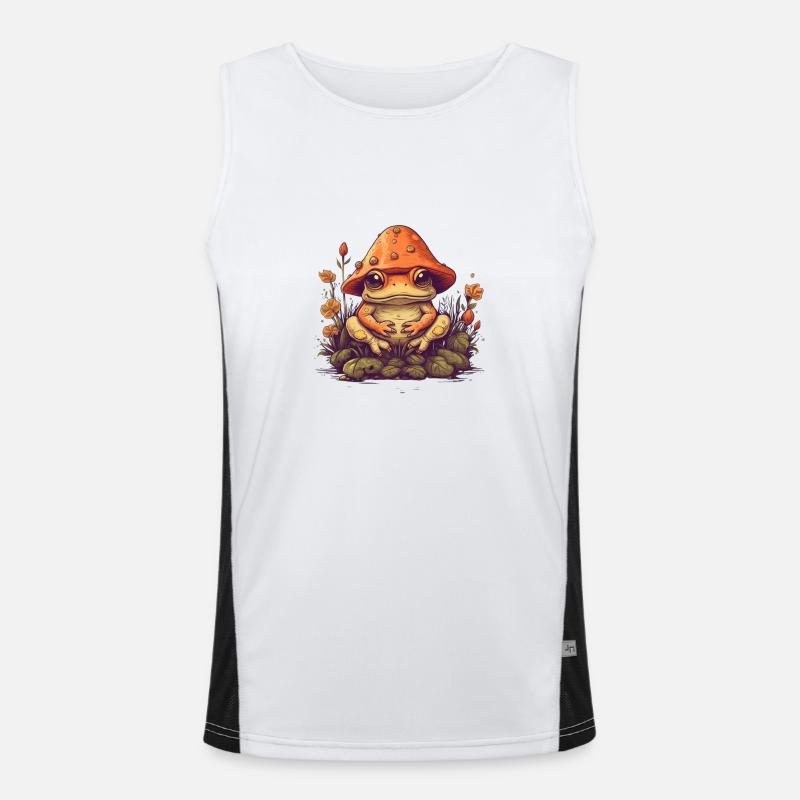 Cute toad with mushroom hat funny frog nature Men's Functional Contrast Tank Top 