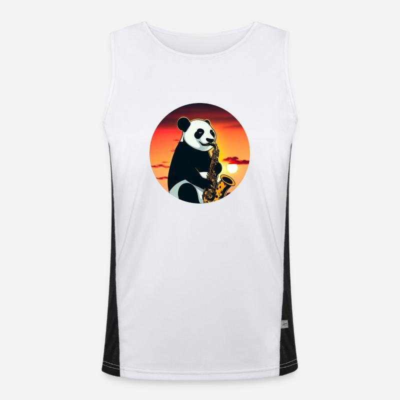 Cute panda playing saxophone in sunset Men's Functional Contrast Tank Top 