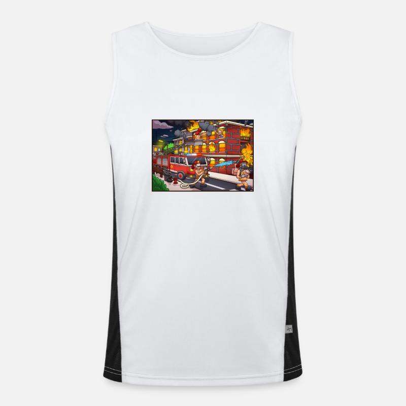 Cartoon Firefighters Saving People Men's Functional Contrast Tank Top 