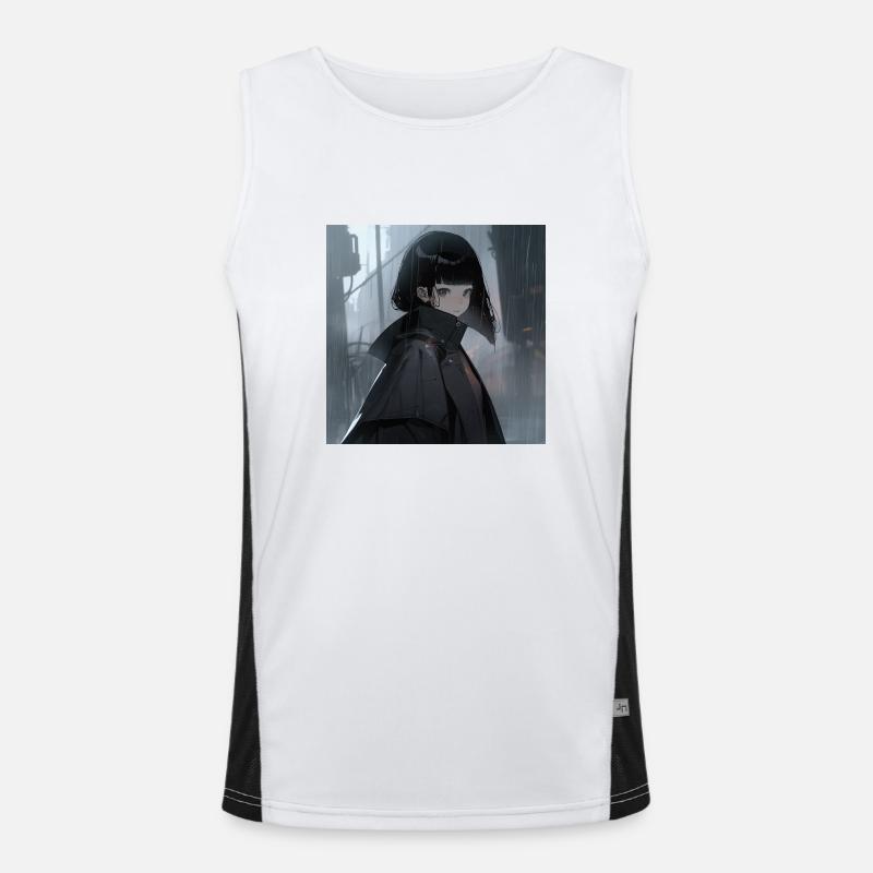 Neon Nocturne: Von Blade Runner inspiriertes Anime-Mädchen Funktionelles Kontrast-Tank Top für Männer 