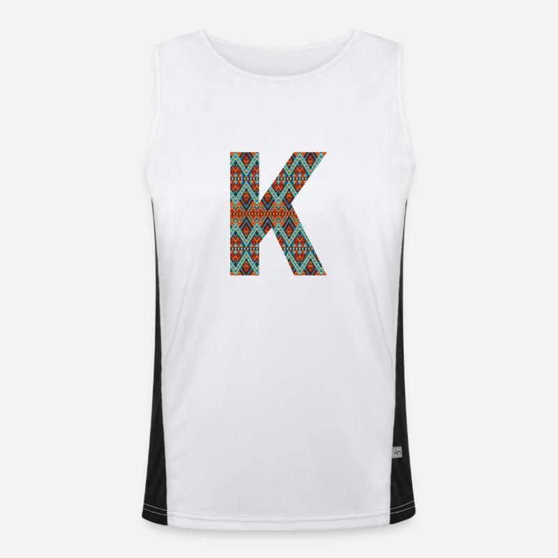 Buchstabe K- Boho-Design, buntes Monogramm Funktionelles Kontrast-Tank Top für Männer 