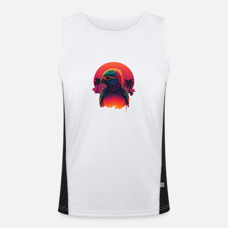 Synthwave Parrot Sunset Men's Functional Contrast Tank Top 