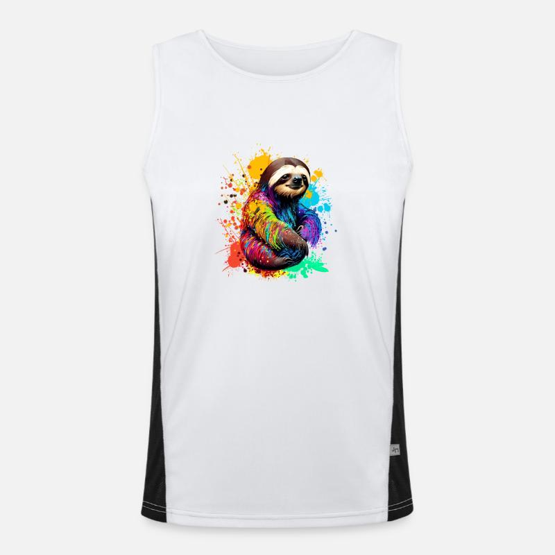 Faultier mit Farbklecksen Funktionelles Kontrast-Tank Top für Männer 