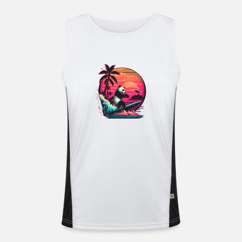 Synthwave surfing Panda Sunset Men's Functional Contrast Tank Top 