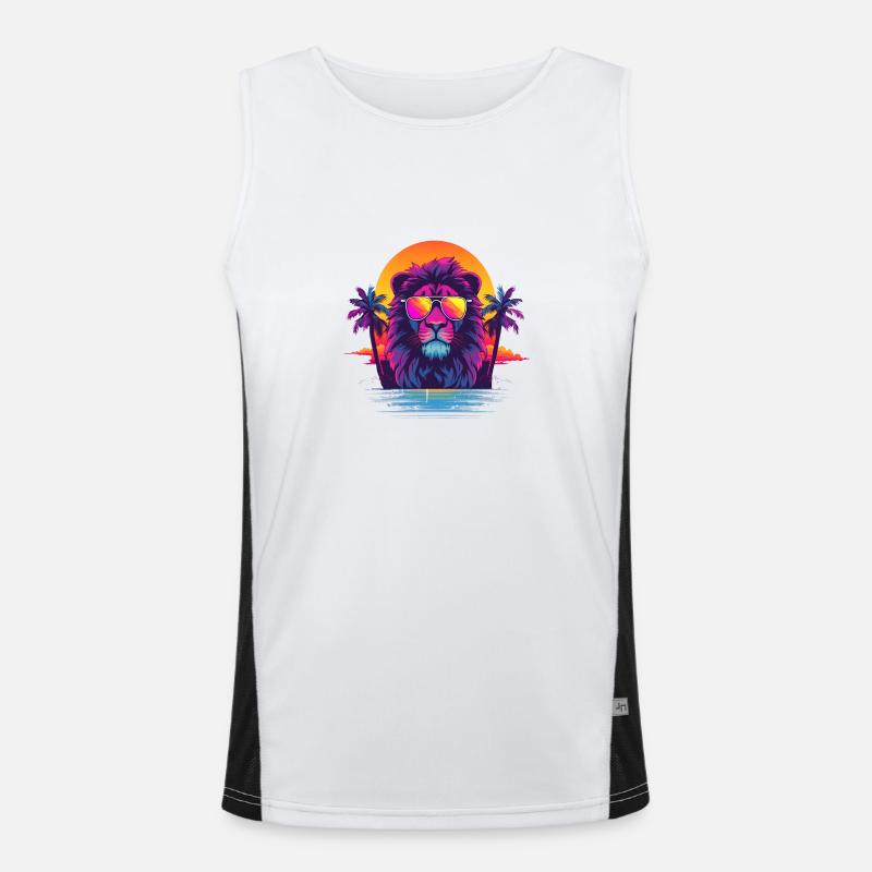 Synthwave Lion Sunset Funktionelles Kontrast-Tank Top für Männer 