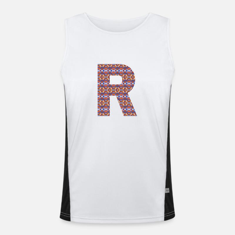 Monogram Letter R- geometric pattern - Men's Functional Contrast Tank Top  - white/black