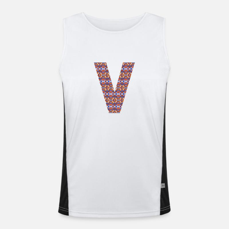 Monogram Letter V- geometric pattern - Men's Functional Contrast Tank Top  - white/black