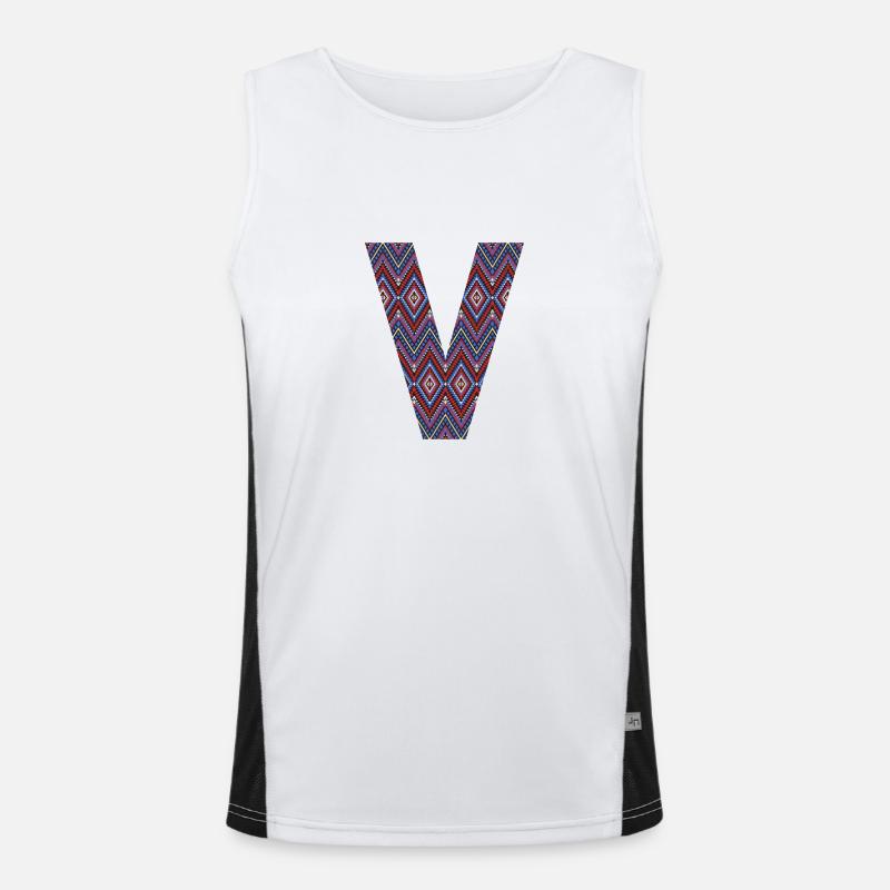 Monogram Letter V- geometric pattern - Men's Functional Contrast Tank Top - white/black
