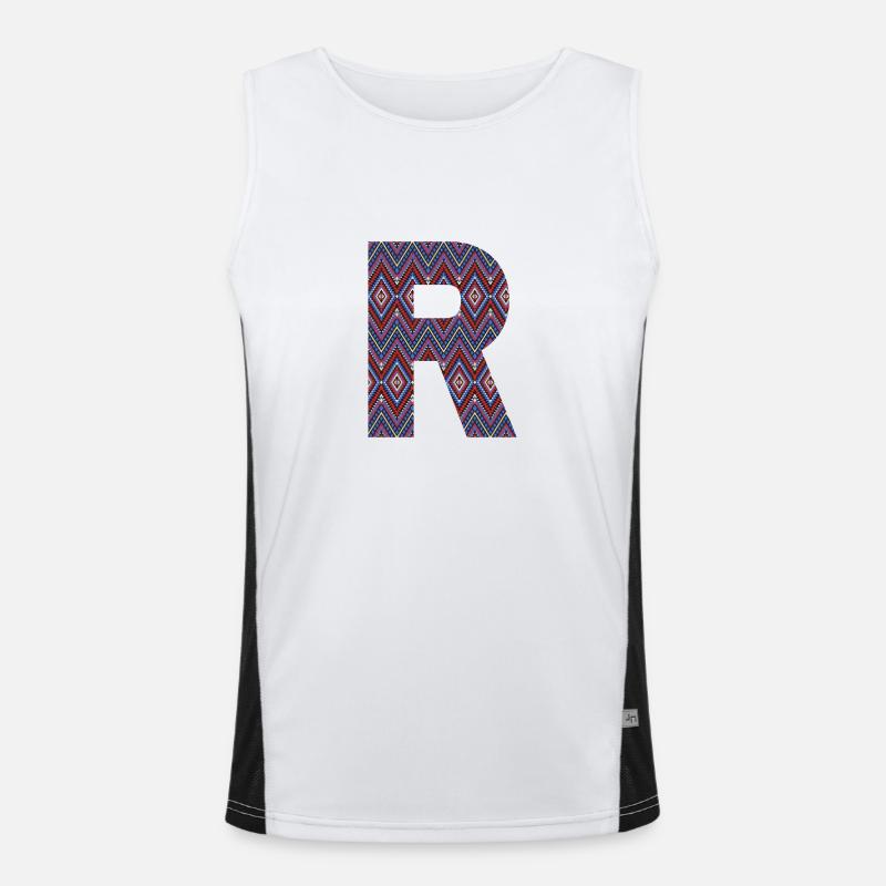 Monogram Letter R- geometric pattern - Men's Functional Contrast Tank Top  - white/black