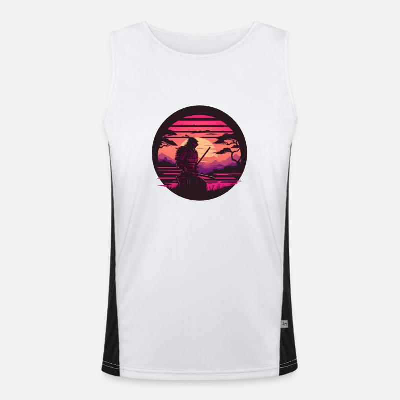 Synthwave Samurai with katana Men's Functional Contrast Tank Top 
