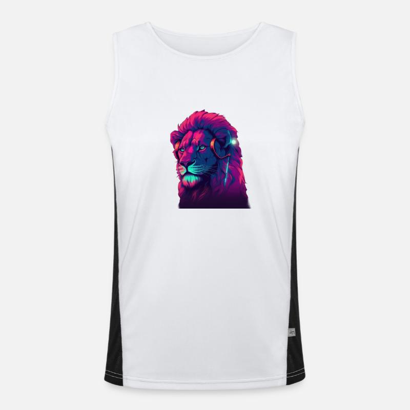 Löwenherz schlägt das Synthwave-Gebrüll eines Löwen Funktionelles Kontrast-Tank Top für Männer 