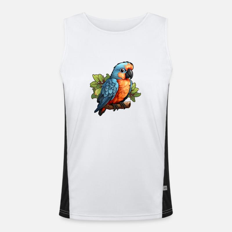 Papagei auf einem Ast im Comic-Stil Funktionelles Kontrast-Tank Top für Männer 