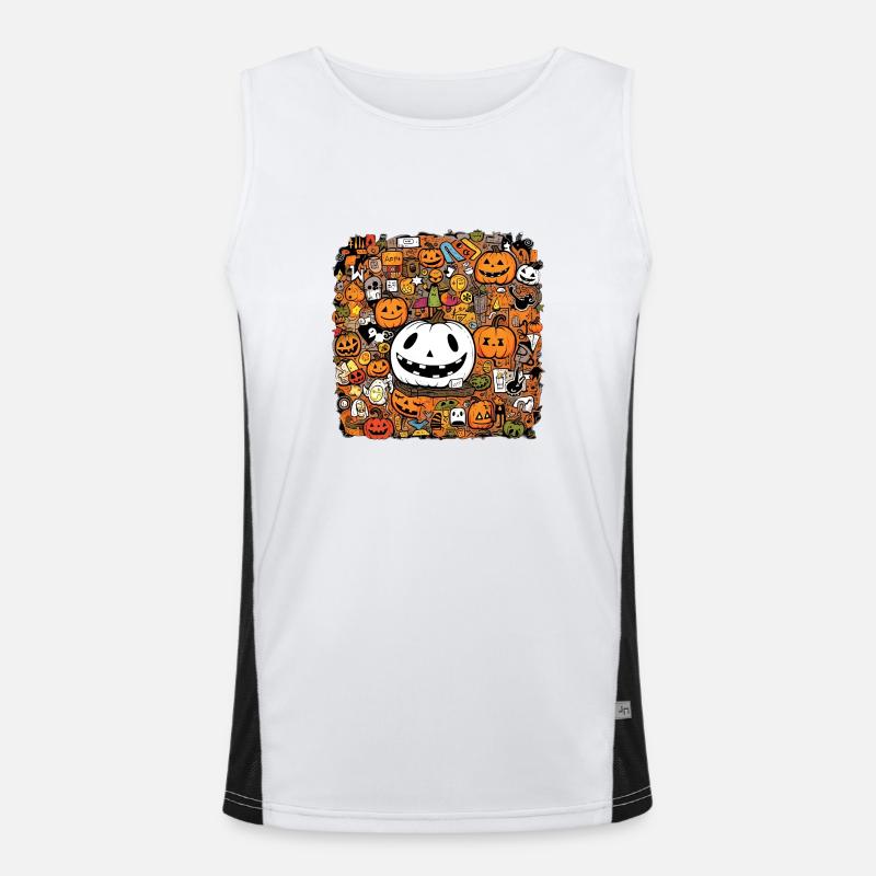 Multi pattern halloween pumpkin - Men's Functional Contrast Tank Top  - white/black