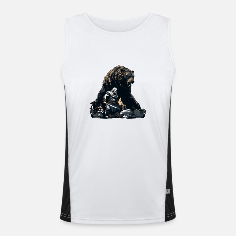 Vikings with a huge bear Men's Functional Contrast Tank Top 