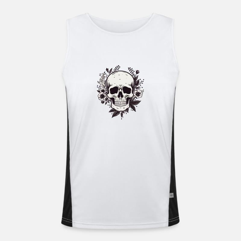 crâne blanc avec couronne de fleurs Débardeur respirant contrasté Homme 