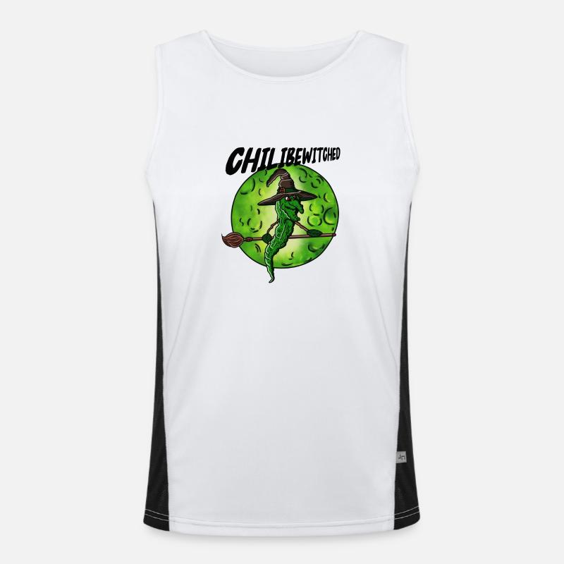 Chili Halloween Witch Broom Fly Men's Functional Contrast Tank Top 