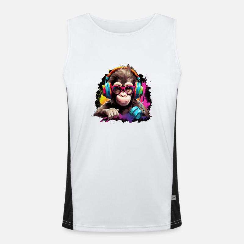 Baby Affe mit Headset Monkey Witzig Funktionelles Kontrast-Tank Top für Männer 
