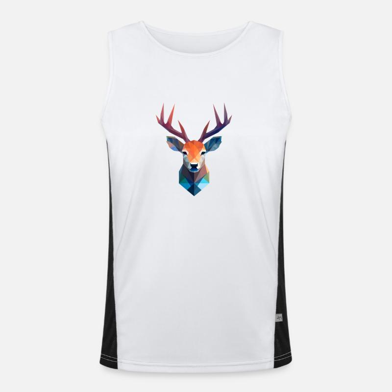Reh Hirsch Kopf Low Poly Logo Design Funktionelles Kontrast-Tank Top für Männer 