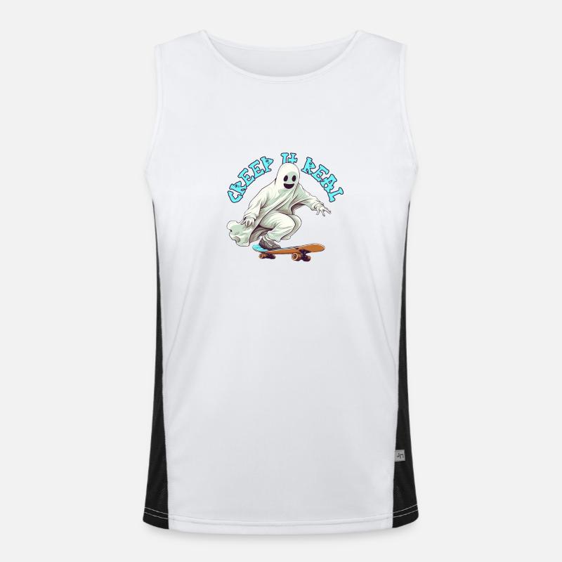 Funny Skateboarding Ghost with Halloween Pun Funktionelles Kontrast-Tank Top für Männer 