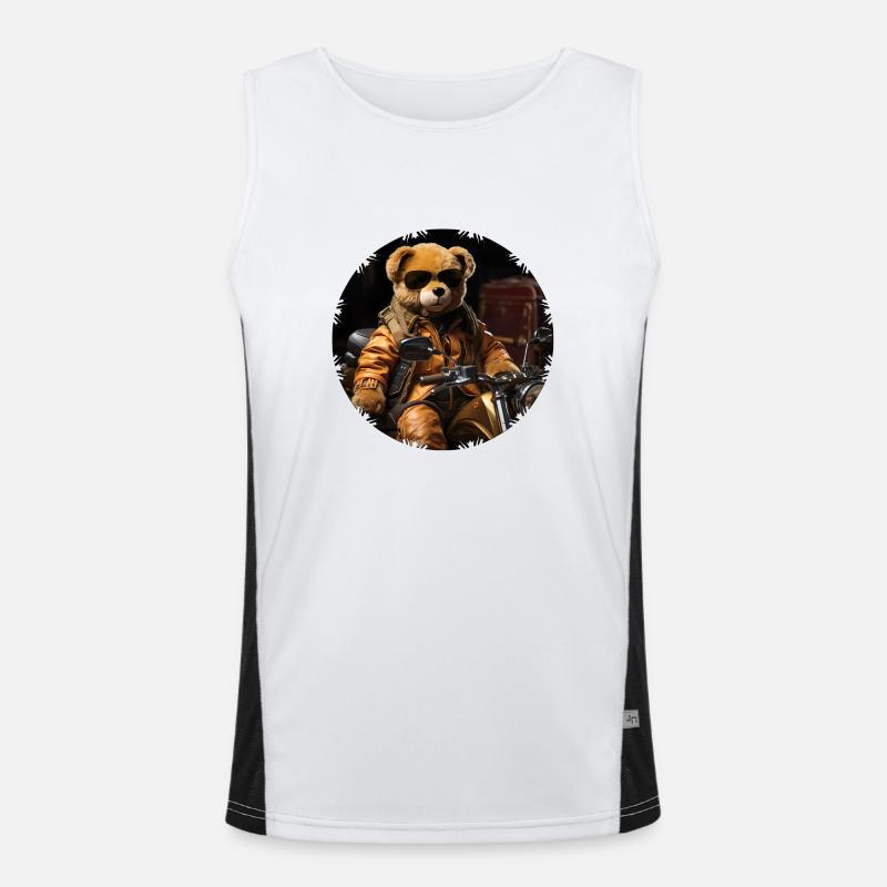Cool plush bear as a motorcycle rider Men's Functional Contrast Tank Top 