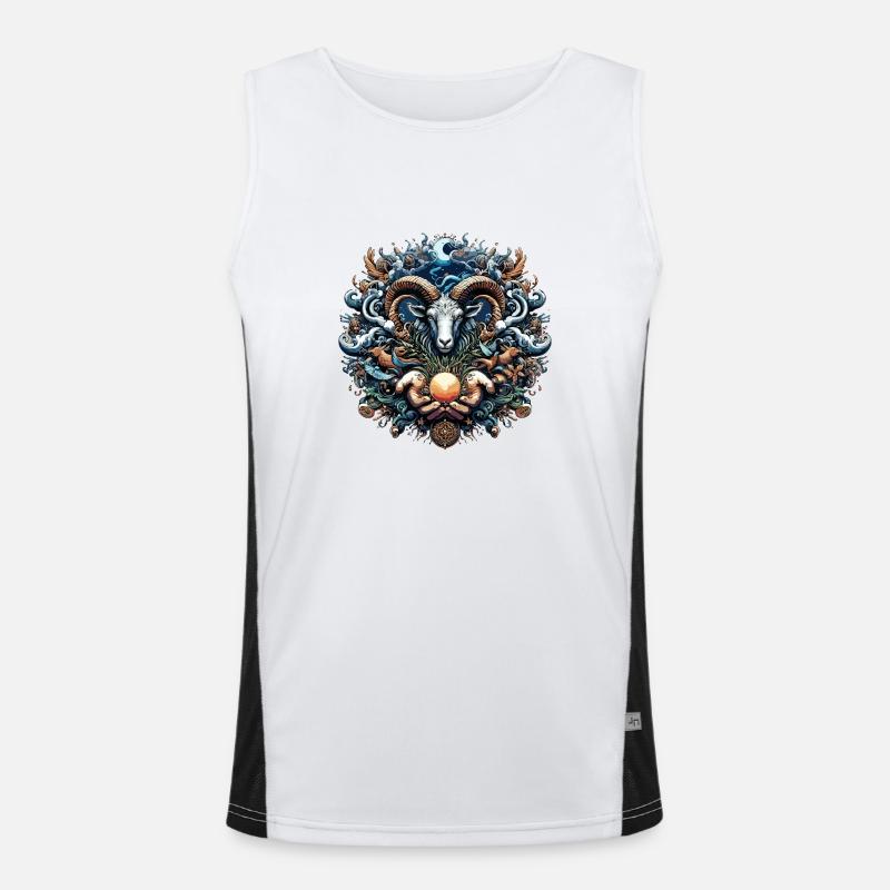 Mystical Ram and Ocean Creatures Illustration Men's Functional Contrast Tank Top 