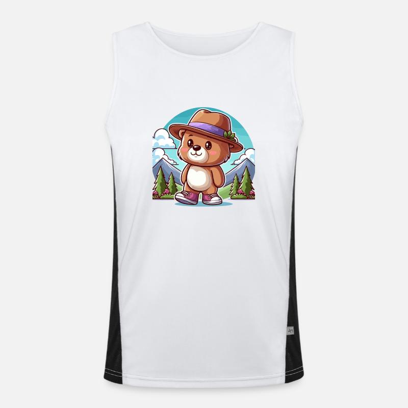 Cute bear with hat Men's Functional Contrast Tank Top 