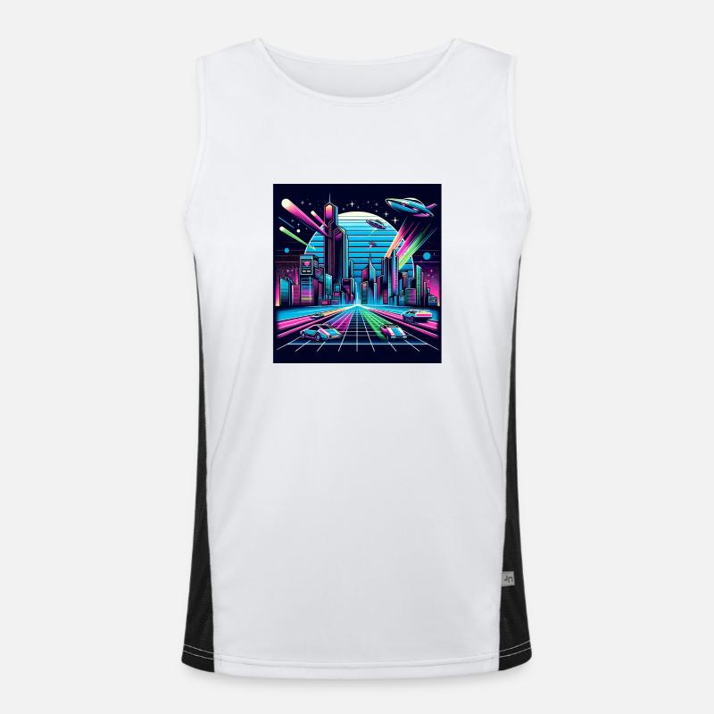 Synthwave City with UFOs - Men's Functional Contrast Tank Top - white/black