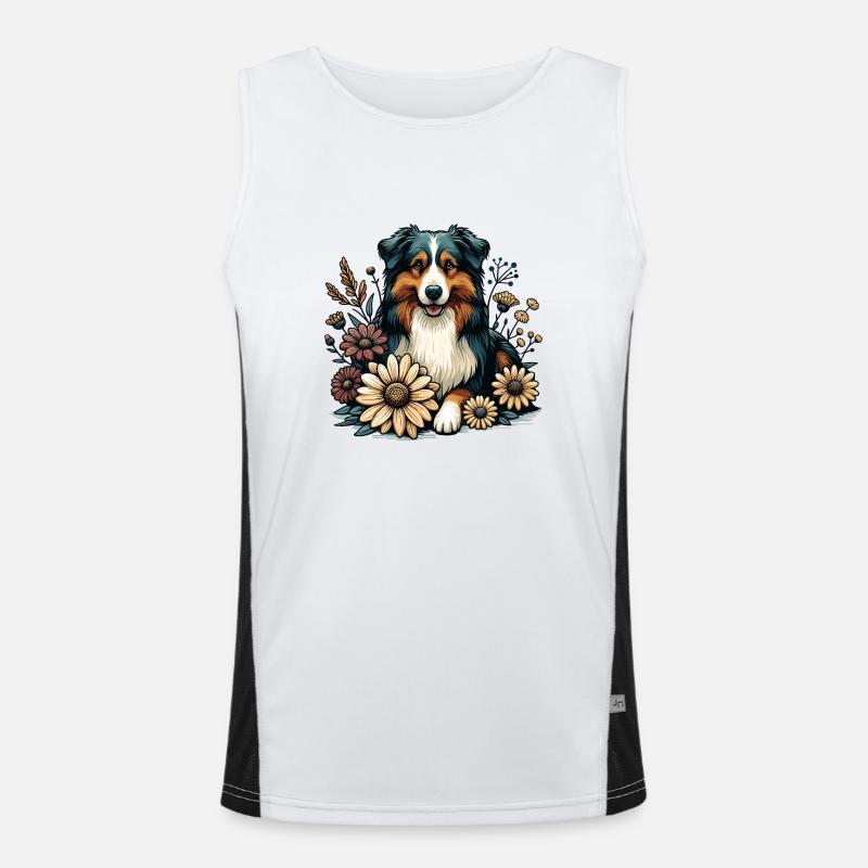 Australian Shepherd Cottage Core Landhaus Blumen Funktionelles Kontrast-Tank Top für Männer 