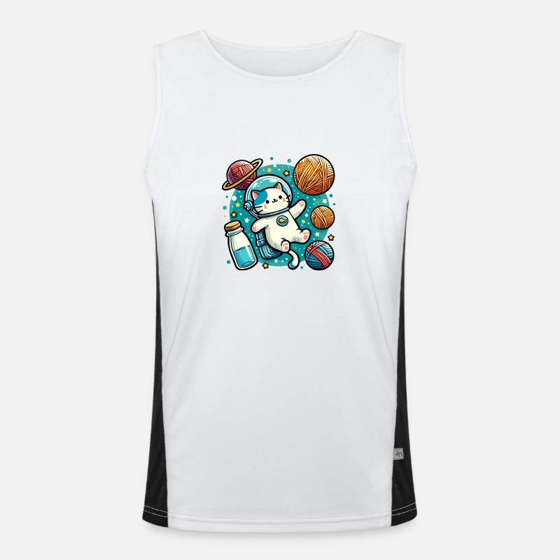 Cute Astronaut Space Kitty Amidst Yarn Planets Men's Functional Contrast Tank Top 