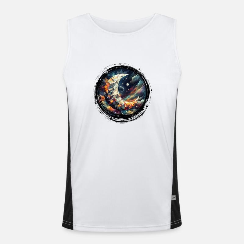 Moon Vector Triangles Space Nebula - Circle Black Men's Functional Contrast Tank Top 