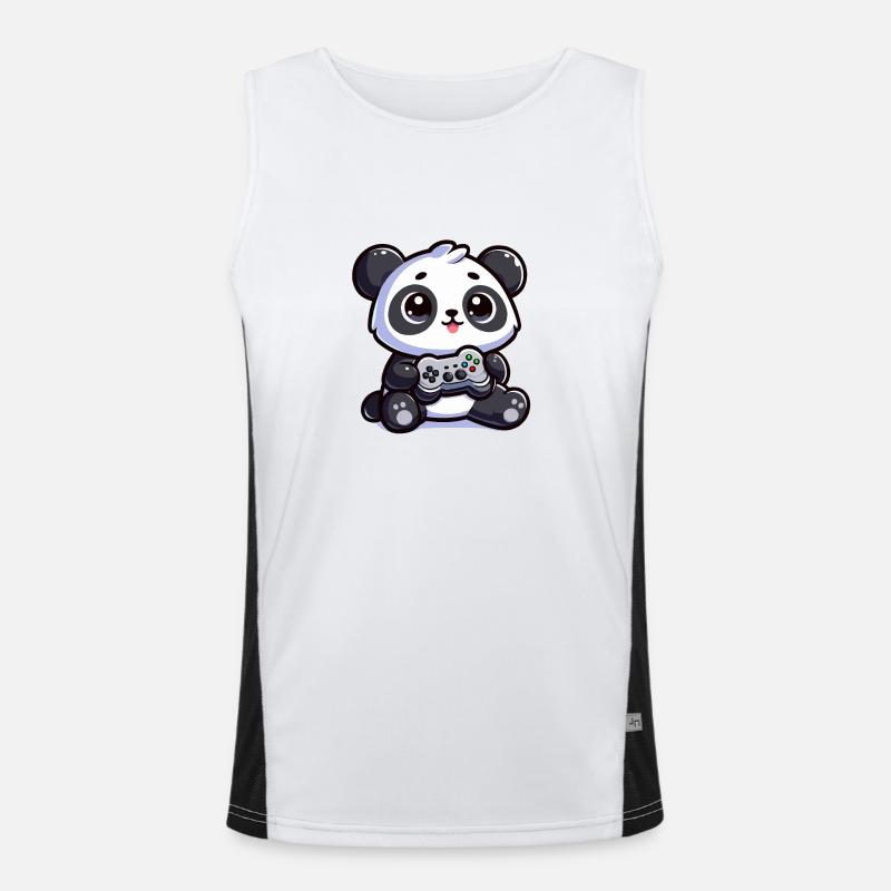 Cute Panda with Controller - Men's Functional Contrast Tank Top  - white/black