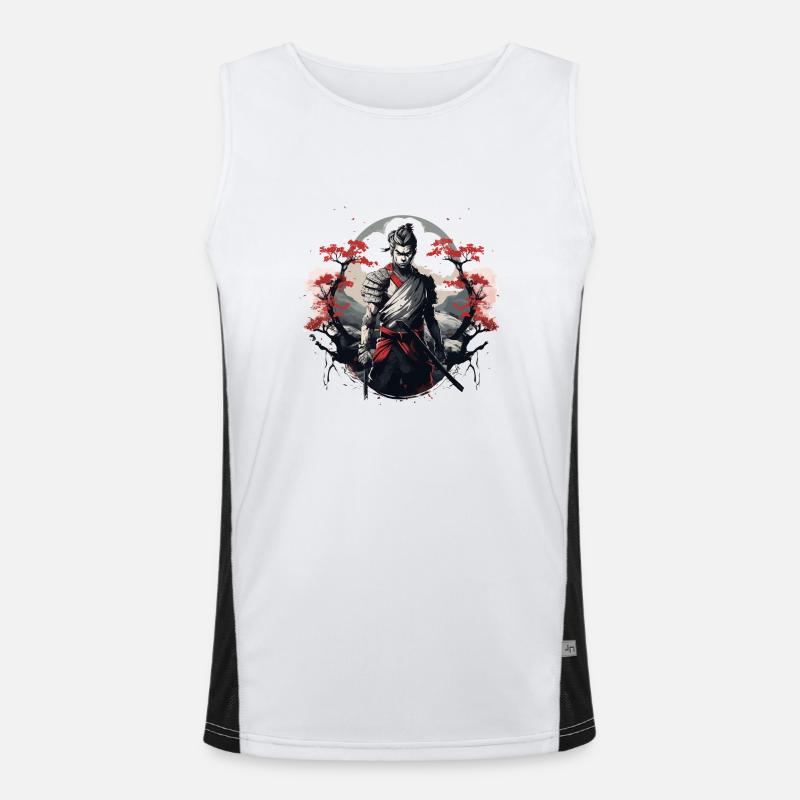 Samurai Japan Kirschbaum Landschaft Funktionelles Kontrast-Tank Top für Männer 