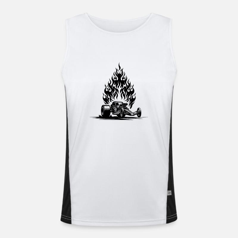 Cooles Dragster Auto mit flammendem Motor Funktionelles Kontrast-Tank Top für Männer 