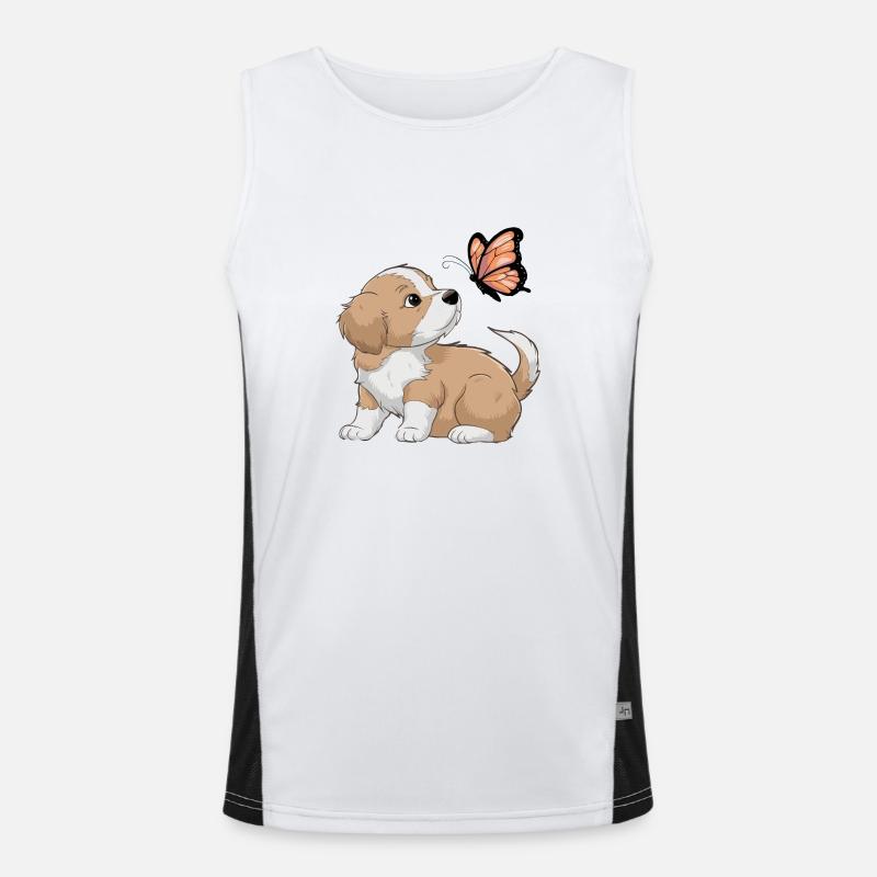 Cute Dog Play with Butterfly Men's Functional Contrast Tank Top 