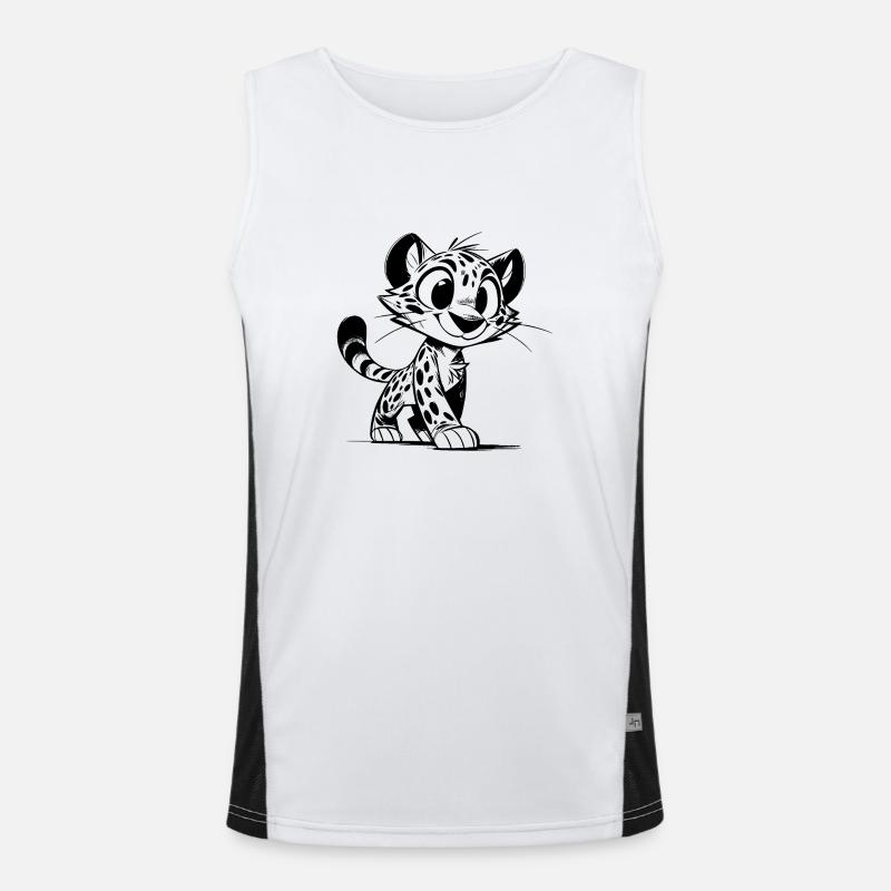 Cute leopard sketch with big eyes Men's Functional Contrast Tank Top 